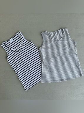 SET - Maternity Nursing Tank Tops Size M White Black Gray Stripes Mamalicious